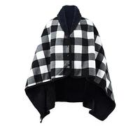 beifon Poncho para Mujer Forro Polar Manta Sudadera Cuadros Cálida Capa Envoltura del Mantón con Botones Ponchos y Capa Térmica para Mujer y Chica Invierno, 100X140cm (Negro)