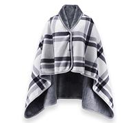 beifon Poncho para Mujer Forro Polar Manta Sudadera Cuadros Cálida Capa Envoltura del Mantón con Botones Ponchos y Capa Térmica para Mujer y Chica Invierno, 100X140cm (Gris)