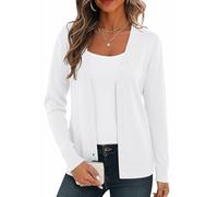 BEIGAI Cárdigan ligero de punto de manga larga para mujer con cuello en V Vintage Cárdigan clásico con botón, Blanco puro., XL