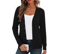 BEIGAI Cárdigan ligero de punto de manga larga para mujer con cuello en V Vintage Cárdigan clásico con botón, Negro , XXL