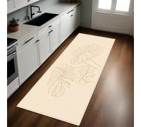 Beige Alfombra de Cocina 50 x 80 cm Líneas geométricas de Hojas de Palma Antideslizante y Lavable, Camino Multiusos Resistente al Desgaste, Antimanchas, Ideal para Bajo Fregadero y Fogones