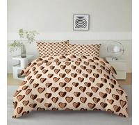 Beige Claro Juego de Funda Nórdica 220 x 220 cm Tema Geométrico Cuadrícula Corazón Parure de Lit, Funda Nórdica de Microfibra con Cierre de Cremallera - Set de Ropa de Cama Transpirable y Suave