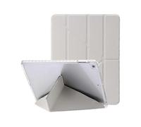 (Beige) Compatible for Air (2013) / Air 2 / 9.7-inch (2017/2018) Leather & Clear Acrylic Origami Tri-fold Stand Tablet Case