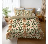 Beige Delicado Lindo Tema de Navidad 135 x 200 cm Microfibra Juego de Funda Edredón Juego de Funda Nórdica Lavable A Máquina Juego de Cama Ropa de Cama para Adolescente