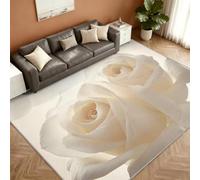 Beige Floral Alfombra 200x250cm, 3D Floral Alfombras for Living Room | Large Washable Low Pile Non-Slip Moqueta for Bedroom Bedside Dining Room Decor Mat