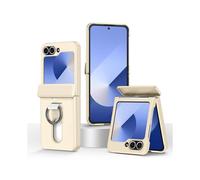 (Beige) Folding Central Axis Card Bag Phone Case with Ring