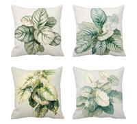 Beige Funda Cojin 75 x 75 Juego de 4 Planta Cojines Sofa Lino Funda de Almohada Cojines Decorativos, Cojin Infantil Pillow Case Cuadrado Cushion Covers Almohada Sofa, Home Decoration a-640