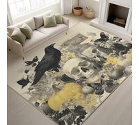 Beige Interior y Exterior Alfombra Artístico Realista Calavera Cuervo Mariposa Calabaza Tarro de Cristal Alfombra Halloween súper Suave 60 x 180 cm Decorativo para Dormitorio o Espacio Decorativo