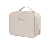 (Beige) Large Capacity Makeup Bag PU Leather Cosmetic Bag Handheld Travel Toiletry Bag Beach Bag Makeup Storage Bag Wash Bag Pink
