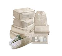 (Beige, Multicolor) 8Pcs Set Travel Essentials Packing Cubes Storage Bags Shoe Bags Toiletry Makeups Organizer Cloth Pou