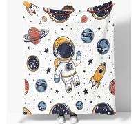 Beige Sherpa Manta 180 x 200 cm Ropa de cama Suave Franela Dibujos Animados Astronautas Planetas Estampadas Mantas Estampadas Manta Cálida Hipoalergénica Manta para Salón Decoración