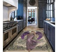 Beige y Verde Salvia Alfombra 200x300 para salón Antideslizantes a máquina Alfombrilla Lavables Art Nouveau con Estampado angelical Tapete de Pelo bajo en Chenilla Dormitorio Comedor