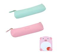 BEIIEB 2 Piezas Estuche de lápices de Cuero de Bolsa de papelería con 20 Notas Adhesivas, para papelería, Pinceles de Maquillaje, artículos de tocador, Adecuado para niños y niñas (Verde, Rosa)
