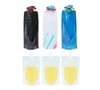 BEIIEB 3 botellas de agua plegables de 700 ml, bolsa de hidratación portátil para exteriores, para senderismo, viajes, ciclismo, fitness, unisex, reutilizable, con 3 bolsas transparentes para beber