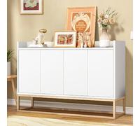 BEIJIALY Aparador de 120 cm de ancho, armario buffet de 4 puertas, moderno armario de almacenamiento con estante ajustable y patas de metal para comedor, salón y cocina (blanco)