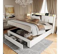 BEIJIALY Cama tapizada de 160 x 200 cm con espacio de almacenamiento, cama doble con cabecera, cama de almacenamiento hidráulico, estructura de cama con somier, cajones, cajón, cama juvenil para