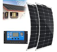 BEIJIAYI Kit Panel Solar 1000 Vatios Sistema Aislado 2 Piezas Módulos Solares Fotovoltaicos Monocristalinos 500 W, Módulo Solar Flexible con Cable Carga para Baterías Autocaravana Coche Barco