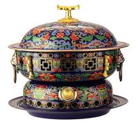 Beijing Cloisonne - Olla caliente de cobre esmaltada pequeña con mango antiquemaduras, perfecta para cocinar olla caliente tradicional de Beijing en casa