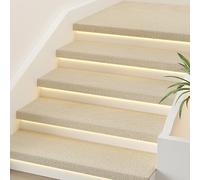 BeiJingYZ 10 Alfombra Escalera, Antideslizante Alfombra, Cinta Antideslizante Escaleras de Madera Interiores, Fibra de Imitación de Lino, Autoadsorción Física sin Pegamento(Beige,30x100 cm/12x39 in)