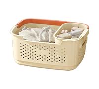 BeiJingYZ Cesto Ropa Sucia Plastico Portátil, Cesto Colada con Asas y Cesta Pequeña, Cesta de Ropa Sucia Que se Puede Almacenar en Categorías(Beige,Small)