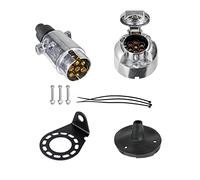 BEIJISTAR Kit de Enchufe y Zócalo Remolque 7 Pines Metal con Junta de Goma y Soporte de Montaje de Metal, 12V Conector Macho Hembra Enchufe de Remolque 7 Pines Impermeable, para RV Caravana Camión