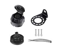 BEIJISTAR Kit de Zócalo de Remolque 13 Pines con Junta de Goma y Soporte de Montaje de Metal, 12V Conector Hembra Enchufe de Remolque 13 Pines Impermeable, para RV Caravana Camión
