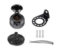 BEIJISTAR Kit de Zócalo de Remolque 7 Pines con Junta de Goma y Soporte de Montaje de Metal, 12V Conector Hembra Enchufe de Remolque 7 Pines Impermeable, para RV Caravana Camión