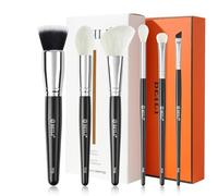 BEILI Brochas de Maquillaje,6 PCS Set de Brochas de Maquillaje Veganas,Base en Polvo Sombra de Ojos Mezcla Corrector Juego de Brochas para Pliegues Pinceles para Delineador de Cejas