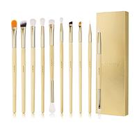 BEILI Juego de 10 brochas para sombra de ojos, mango de bambú, vegano, profesional, para maquillaje de ojos, para viajes, corrector, delineadores de ojos, para mezclar brochas para sombra de ojos (oro rosa)