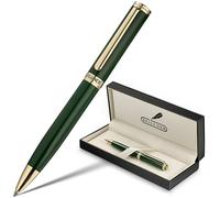 BEILUNER Bolígrafo de Gel de Lujo con Acabado Oro 24K, Laca Verde Piano, Artesanía de Grado Premium - Set de Regalo Elegante para Hombres y Mujeres, Regalo de Graduación, Oficina, Retráctil