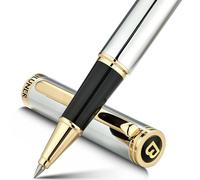 BEILUNER Bolígrafo Roller de Lujo, Detalles Dorados 24K, Diseños Nobles y Elegantes, Recambio Schneider, Mejor Set de Regalo para Hombre y Mujer, Profesional, Oficina Ejecutiva - Cromo y Oro