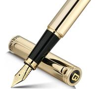 BEILUNER Estilográfica de Lujo, Acabado y Plumín Oro 24K, Regalo Confiable con Convertidor para Él y Ella, Pluma Elegante Oficina - Oro, Plumín Medio
