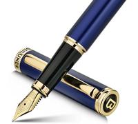 BEILUNER Estilográfica de Lujo, Lacado Piano con Detalles y Plumín Dorados 24K, Regalo Confiable con Convertidor para Él y Ella, Pluma Elegante - Azul y Oro, Plumín Fino