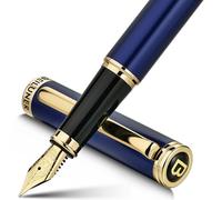 BEILUNER Estilográfica de Lujo, Lacado Piano con Detalles y Plumín Dorados 24K, Regalo Confiable con Convertidor para Él y Ella, Pluma Elegante - Azul y Oro, Plumín Medio