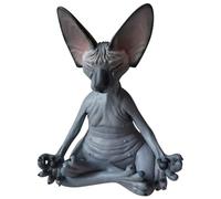BeiLuo Estatua de meditación Esfinge para yoga, animal, gato, meditar, escultura de arte, micro decoración, jardín, oficina, adorno (A)
