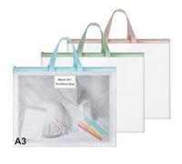 BEIMEIII Paquete de 3 bolsas de arte de malla EVA A3, impermeables, carpetas de pintura transparente con tarjetero, bolsa de almacenamiento colorida para dibujos, documentos
