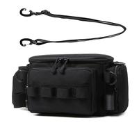 Beimus Bolsa de transporte portátil para equipos de pesca con múltiples bolsillos, bolsa de aparejos de pesca al aire libre, impermeable, tela Oxford, hombro, Black, Size about 23x16x11cm