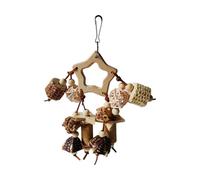 Beimus Bright Parrots - Cuerda de masticar con cápsulas naturales y cuentas de madera para ejercicio de pico, ayuda a moler picos de frutas, fibra natural, bola masticable para pájaros