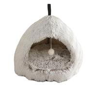 Beimus Cama tipo cueva para gatos peludos, refugio para dormir, medio cerrado, antideslizante, antideslizante, para uso en interiores y hogares, tamaño pequeño