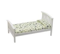 Beimus Casa de muñecas 1/12 Cama individual con colchón estampado de flores y marco de madera, muebles en miniatura, modelo de manualidades, decoración de proyectos, muebles de casa de muñecas