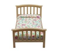 Beimus Casa de muñecas 1/12 Cama individual con colchón estampado de flores y marco de madera, muebles en miniatura, modelo de manualidades, decoración de proyectos, muebles de casa de muñecas