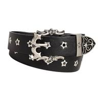 Beimus Cinturón ajustable con tachuelas y grabado punk para mujer, de piel sintética, correa de cintura para jeans, hebillas de metal, piel sintética ajustable, B, Talla única