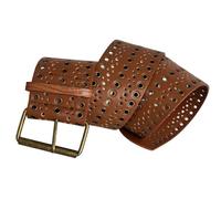 Beimus Cinturón ancho punk con ojales, diseño de ojales estilo hip hop, correa de piel sintética para mujeres y hombres, cinturón de piel sintética multiescena, marrón, A