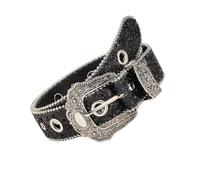 Beimus Cinturón de piel sintética con hebillas talladas para mujer, con lentejuelas, vestido brillante, suéter, correa de cintura para varias ocasiones, Negro, C