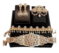 Beimus Juego de joyas de boda chapadas con cadena de cintura y aretes, accesorio para novia, ceremonia árabe, disfraz del Cáucaso, accesorio de boda nupcial, One Size, como se describe, como se