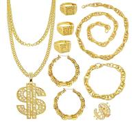 Beimus Juego de joyas de collar y anillos de cadena atrevidos para conciertos y fiestas, mujeres y hombres, unisex, cosplay, fiesta, funk, cosplay, fiesta, One Size, como se describe, como se describe