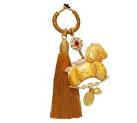 Beimus Llavero con temática del año zodiacal chino que incluye borlas tejidas a mano y construcción de tela para un buen símbolo llavero tejido a mano, Amarillo dorado., Talla única