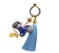 Beimus Llavero con temática del año zodiacal chino que incluye borlas tejidas a mano y construcción de tela para un buen símbolo llavero tejido a mano, azul real, Talla única