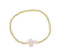 Beimus Pulsera de cordón elástico de cuentas doradas con diseño de cruces que simboliza la protección y la fe para el uso diario o, SizeApprox.17.5cm/6.88inches, cuentas