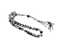 Beimus Rosario de cristal agrietado con 33 cuentas de oración musulmana Tasbih con colgante de flecos, pulsera étnica islámica para uso diario, Diameter 8mm11.16cm Length 25cm, Vidrio